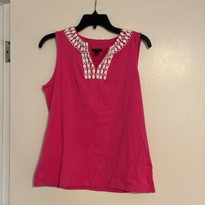 Talbots Pink Tank Top with White Beaded Neckline